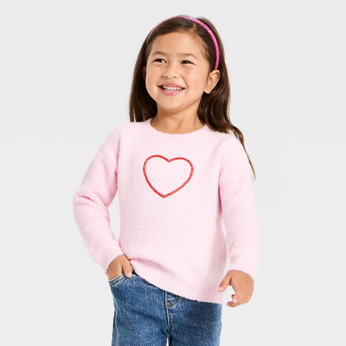 Toddler Girls' Heart Sweater - Cat & Jack™ Pink | Target