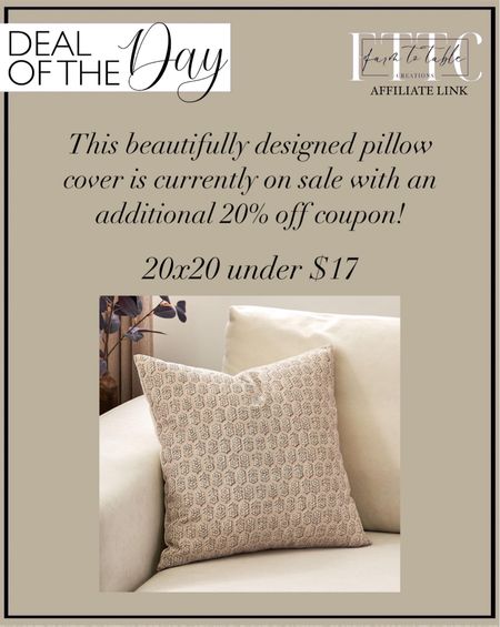 Deal of the Day. Follow @farmtotablecreations on Instagram for more inspiration.

This beautiful pillow cover is currently on sale. Other colors available but some without discount. Absolutely love the printed design. 

DOMVITUS Floral Pillow Covers, Pillow Covers 20x20, Couch Pillows for Living Room, Decorative Farmhouse Accent Print Throw Pillow Covers, 1PC, Cloud Cream. Couch Pillows. Pillow for bedroom  

#LTKhome #LTKfindsunder50 #LTKsalealert
