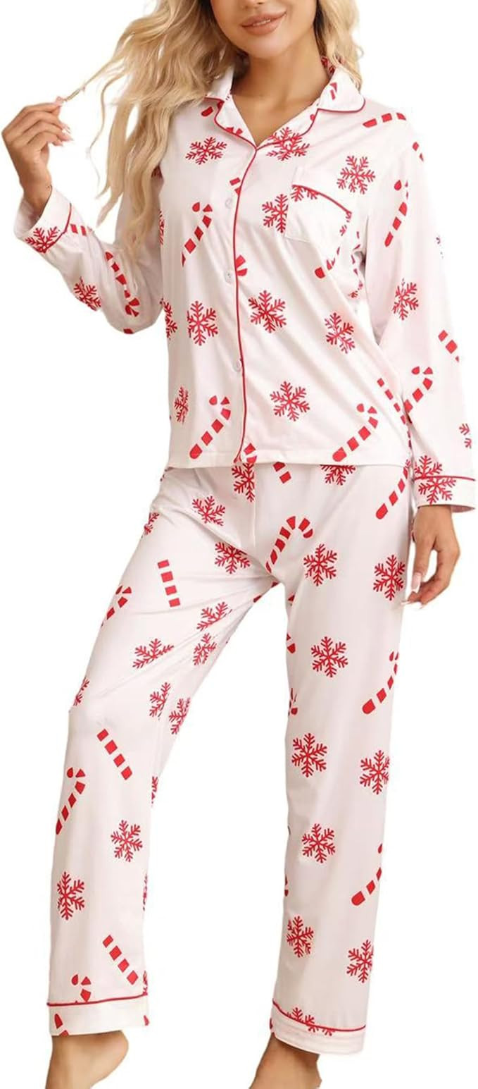 Pajamas for Women Set 2 Piece Lounge Sets Long Sleeve Button Down Loungewear Cute Polka Dots Slee... | Amazon (US)