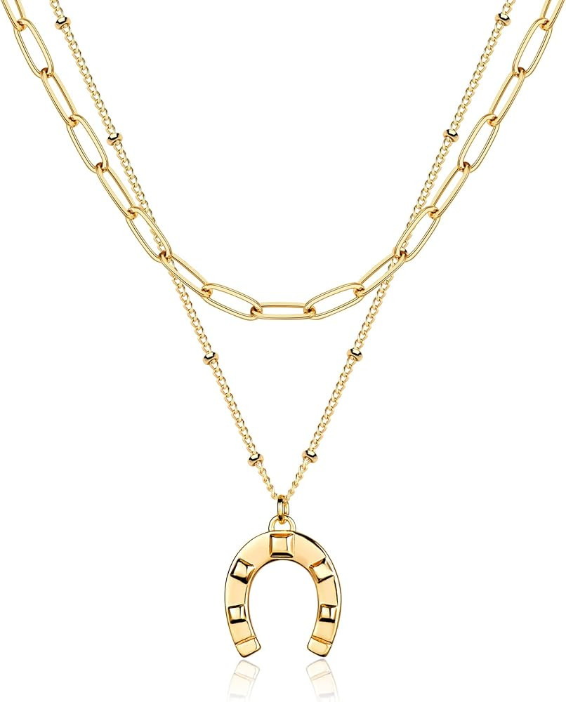 MEVECCO Layered Heart Necklace 18k Gold Plated Gold Choker Long Necklace for Women | Amazon (US)