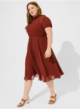 Midi Chiffon Mock Neck Skater Dress | Torrid (US & Canada)