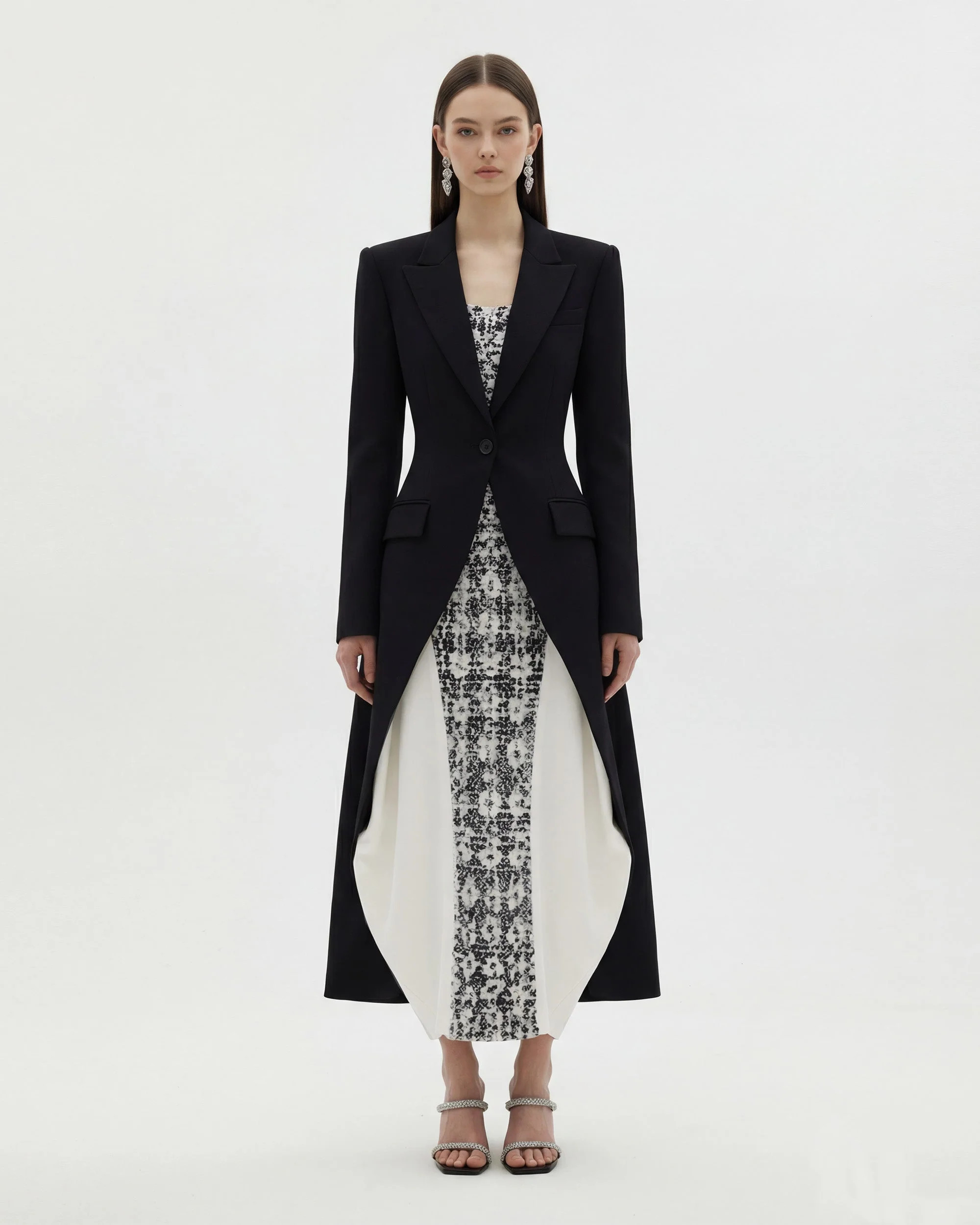 Structured Peak-Lapel Cutaway Maxi Blazer - Black | JW PEI US