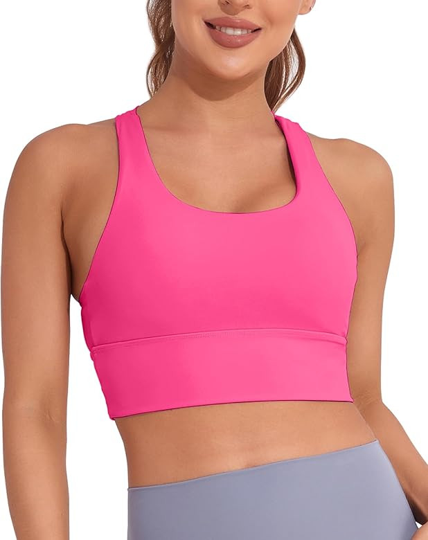 Longline Sports Bra for Women High Support Workout Tops Strappy Yoga Bras Crop Tank Camisole Cros... | Amazon (US)