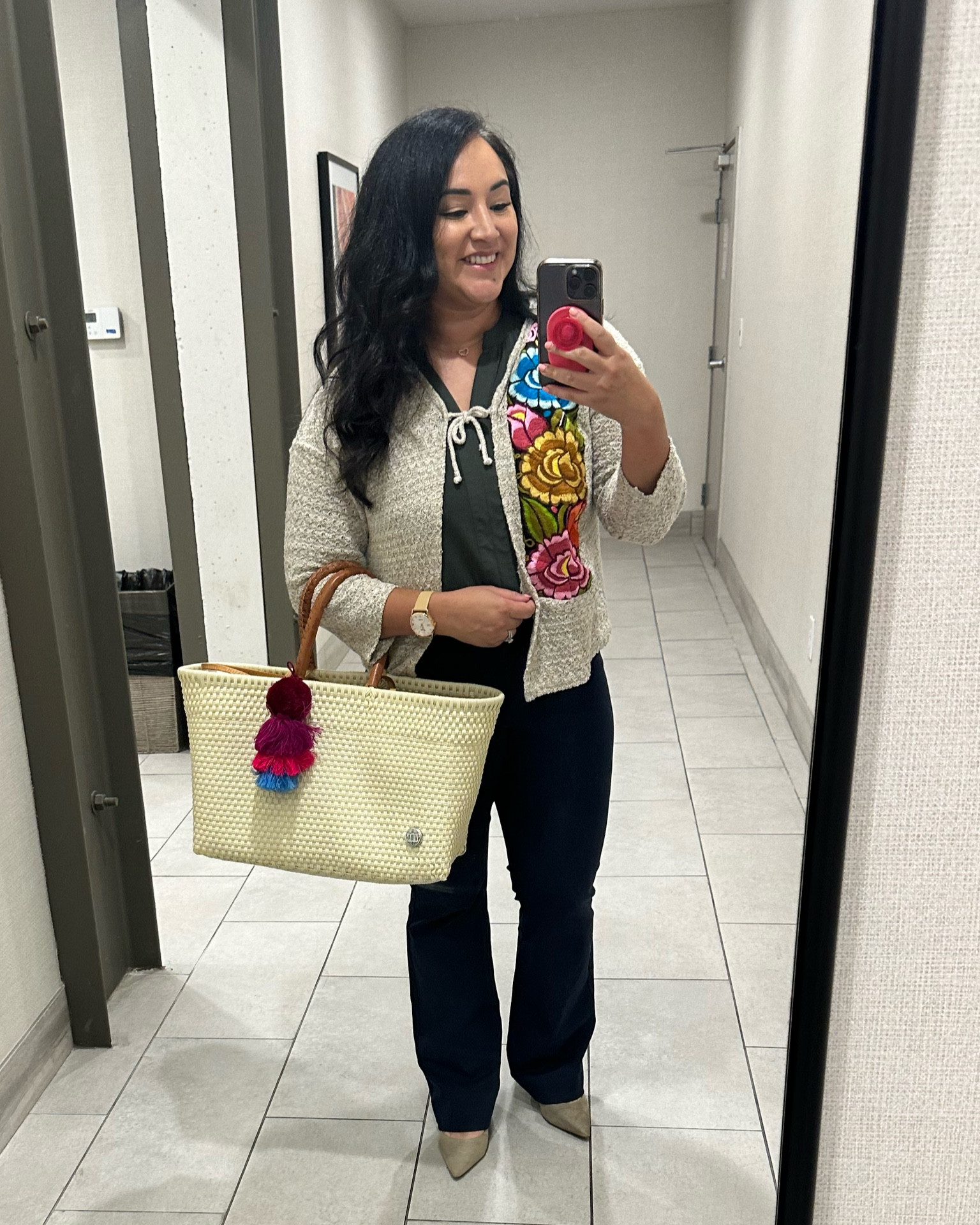 Business outfit mixed with my cultural heritage for a luncheon! Perfect pieces for Latinas and Mexican women who want to show their culture at work. Business casual elevated with a cultural sweater. Cardigan by Guarexez and bag by Vida Handbags

#LTKmidsize #LTKSeasonal #LTKfindsunder100