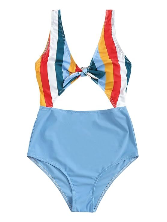 SweatyRocks Women's Sexy Bathing Suit Tie Knot Front Cutout High Waisted One Piece Monokini Swims... | Amazon (US)
