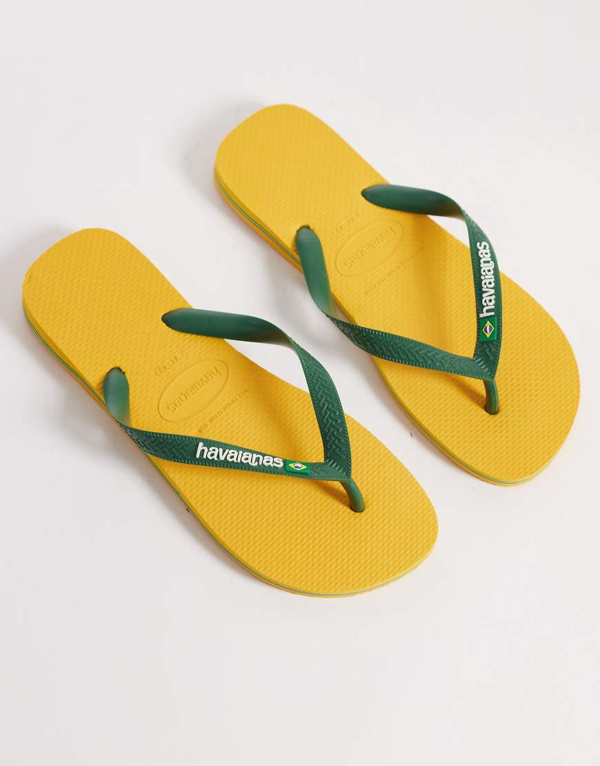 Havaianas unisex Brazil logo flip flops in yellow | ASOS (Global)