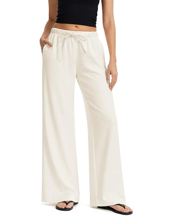 AnotherChill Women's High Waisted Wide Leg Crepe Pants Pull On Wrinkle Free Trousers with Pockets... | Amazon (US)