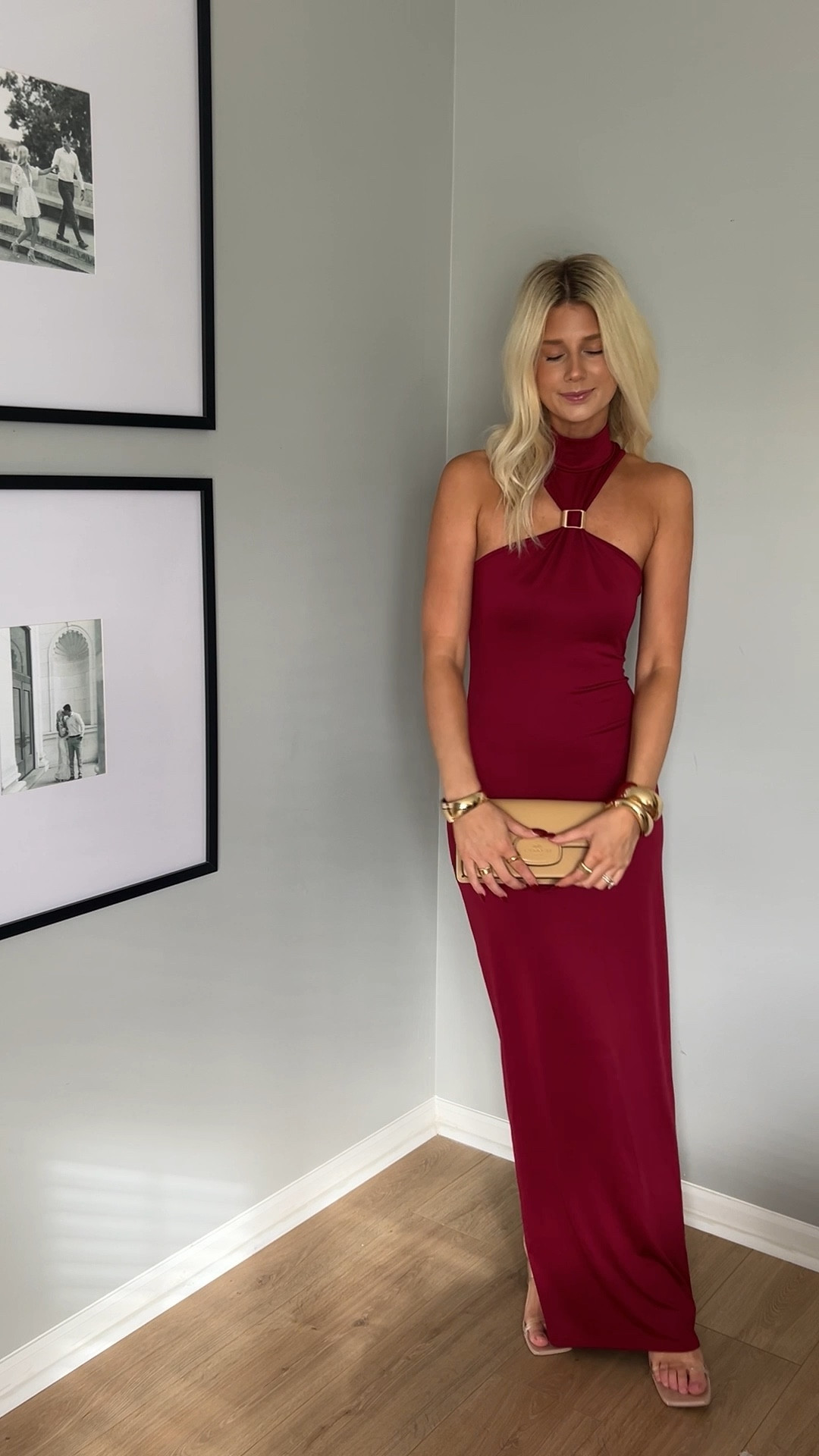 love this burgundy wedding guest dress with gold detailing. Perfect for a fall wedding. Wearing size small. 

#LTKSeasonal #LTKWedding #LTKFindsUnder50