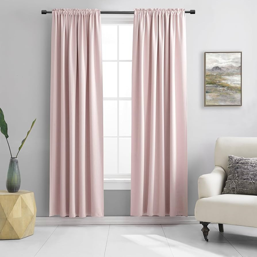Blush Pink Curtains 80 Inches Long - 2 Panels Blackout Curtain Panels/Drapes for Girls Kids Bedro... | Amazon (US)
