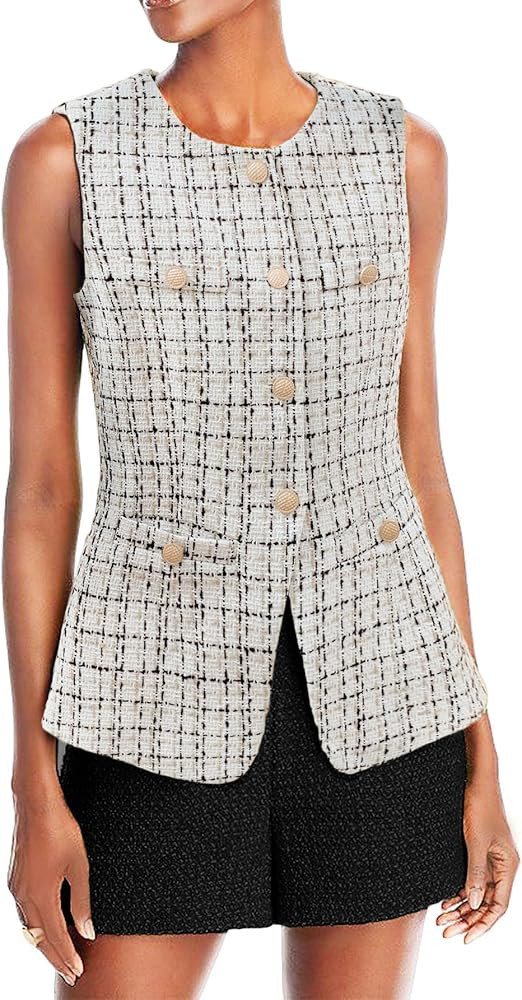 Women's 2025 Summer Tweed Vest Tops Y2K Long Sleeveless Lightweight Fashion Fully-Lined Elegant C... | Amazon (US)