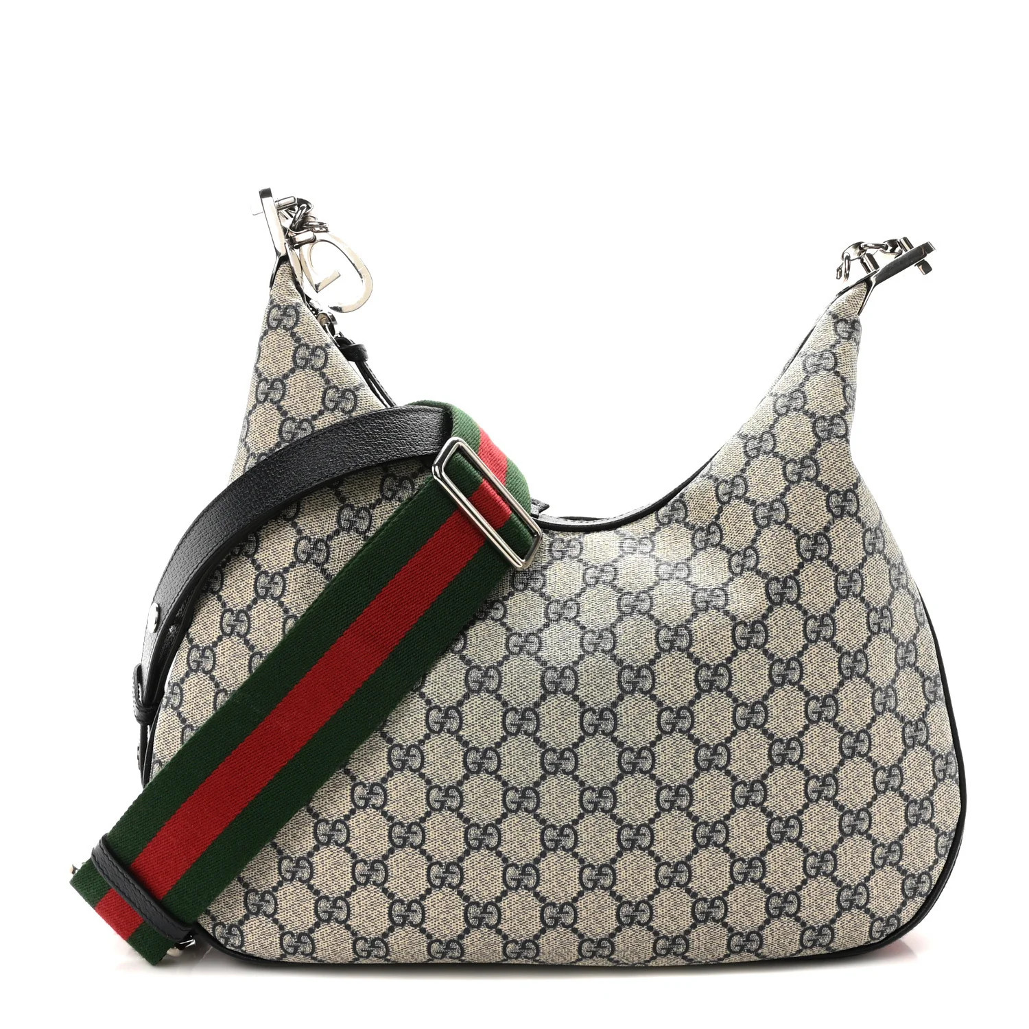 GG Supreme Monogram Textured Calfskin Web Large Attache Shoulder Bag Beige Blue | FASHIONPHILE (US)