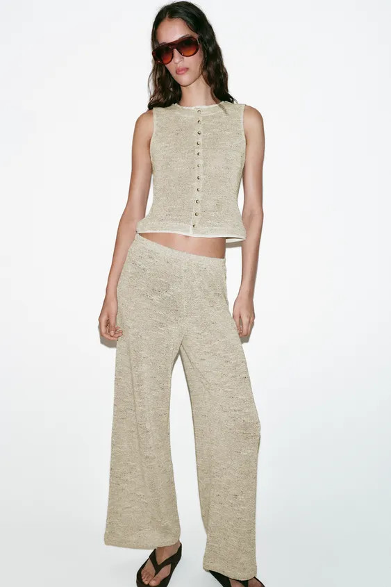 TEXTURED WIDE-LEG TROUSERS | Zara UK