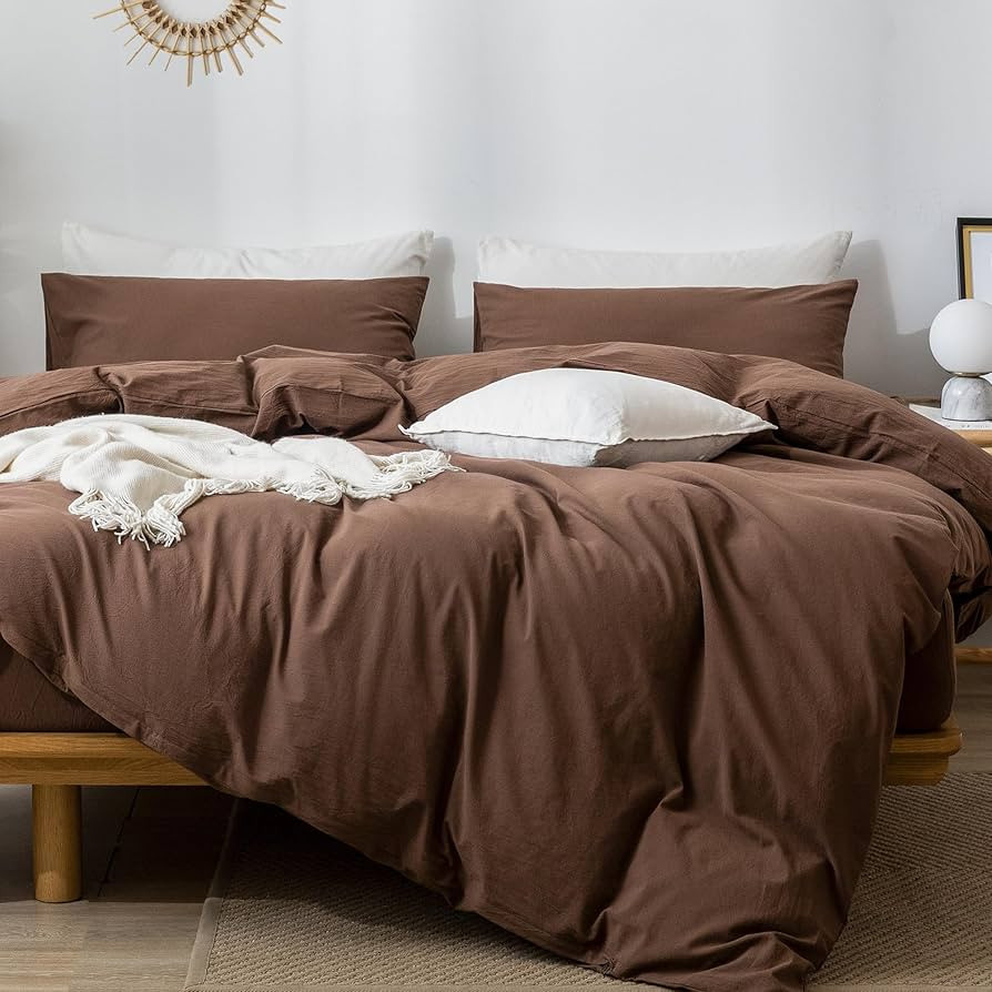 MooMee Bedding Duvet Cover Set 100% Washed Cotton Linen Like Textured Breathable Durable Soft Com... | Amazon (US)