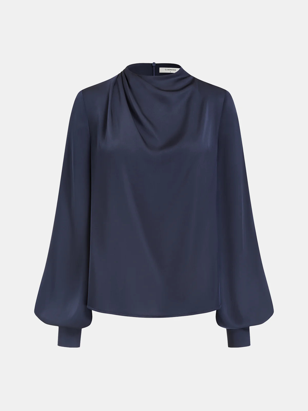 Satin Draped Mock Neck Blouse | Commense