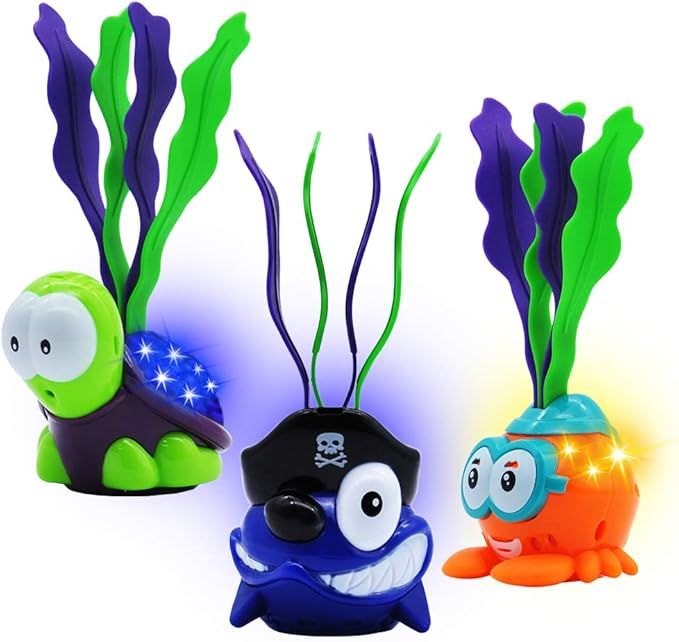 JOYIN Light-up Diving Pool Toys Set, 3 Pack Diving Toy Swimming Pool Toys for Kids Animals Turtle... | Amazon (US)
