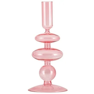 Mainstays Pink Translucent 7.87" Tall Glass Bubble Shaped Tabletop Taper Candle Holder, Large | Walmart (US)