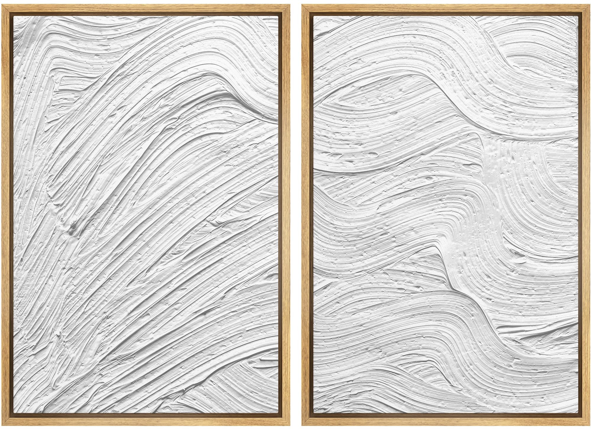 Ashbrook Framed Canvas Print Wall Art Set White Gray Paint Stroke Waves Abstract Shapes Illustrat... | Amazon (US)