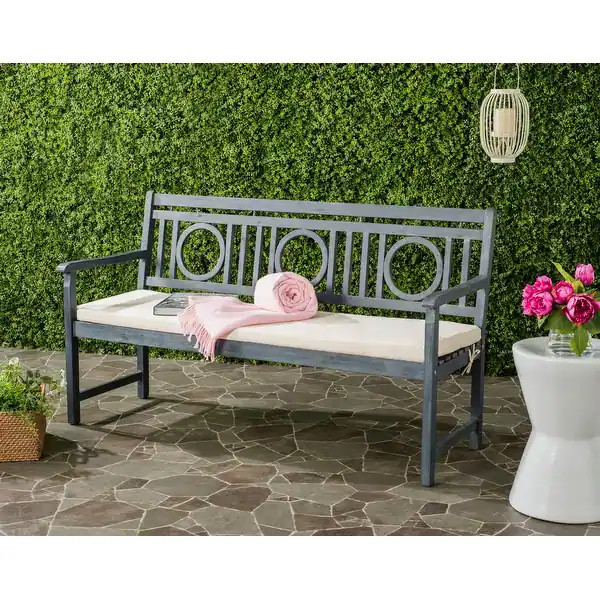 SAFAVIEH Outdoor Living Montclair Ash Grey/ Beige 3 Seat Bench - 23.4" x 60.6" x 34.7" | Bed Bath & Beyond