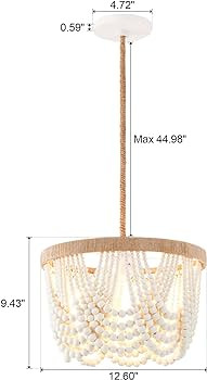 VILUXY Bohemia Wood Beaded Pendant Lights Antique Rustic Mini Chandelier White Finishing for Bedr... | Amazon (US)