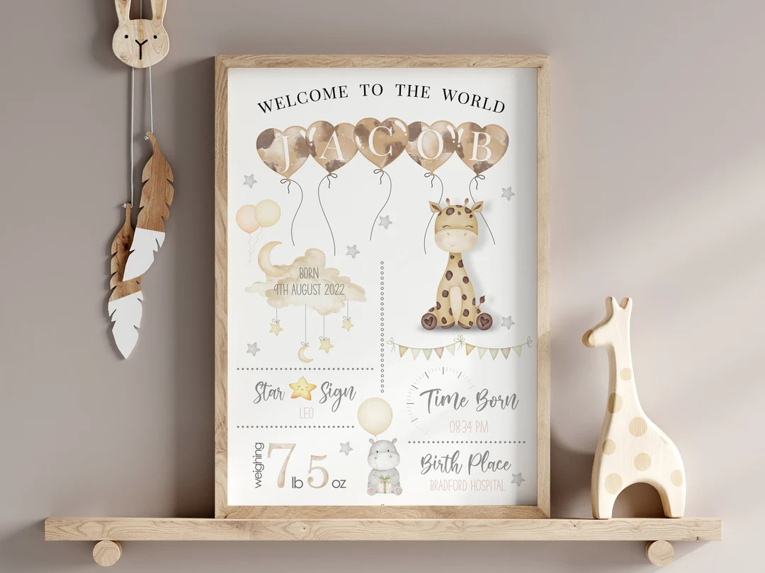 Giraffe Theme Baby Birth Gift, First Christmas Newborn Boy Girl Gift Personalised, Newborn Baby B... | Etsy (US)