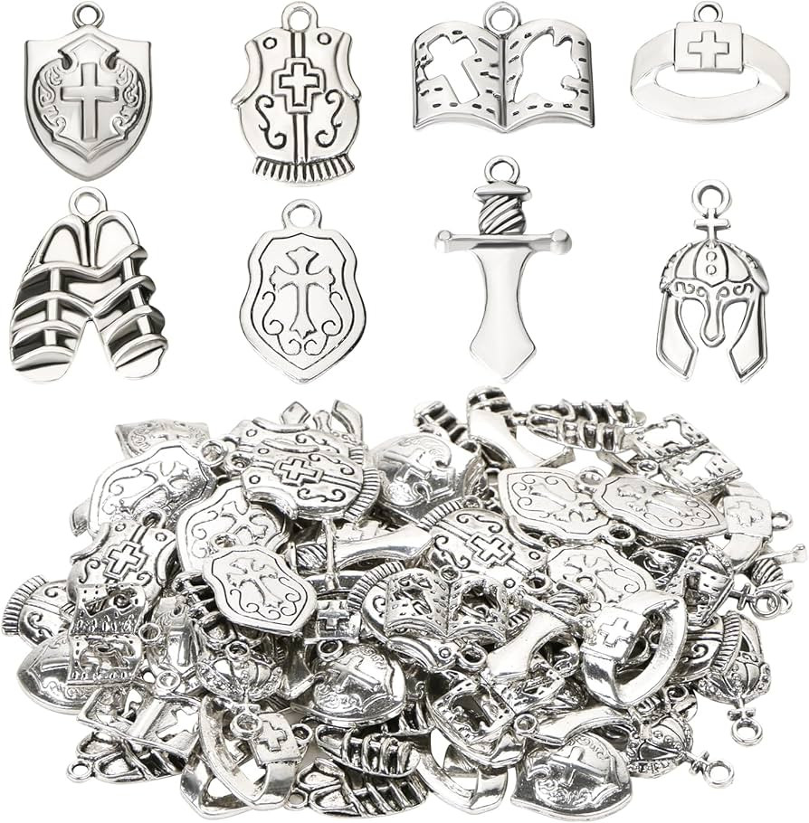 80Pcs Bible Theme Charms Pendants Warrior Charm Antique Silver Cross Charms Tibetan Metal Shield ... | Amazon (US)
