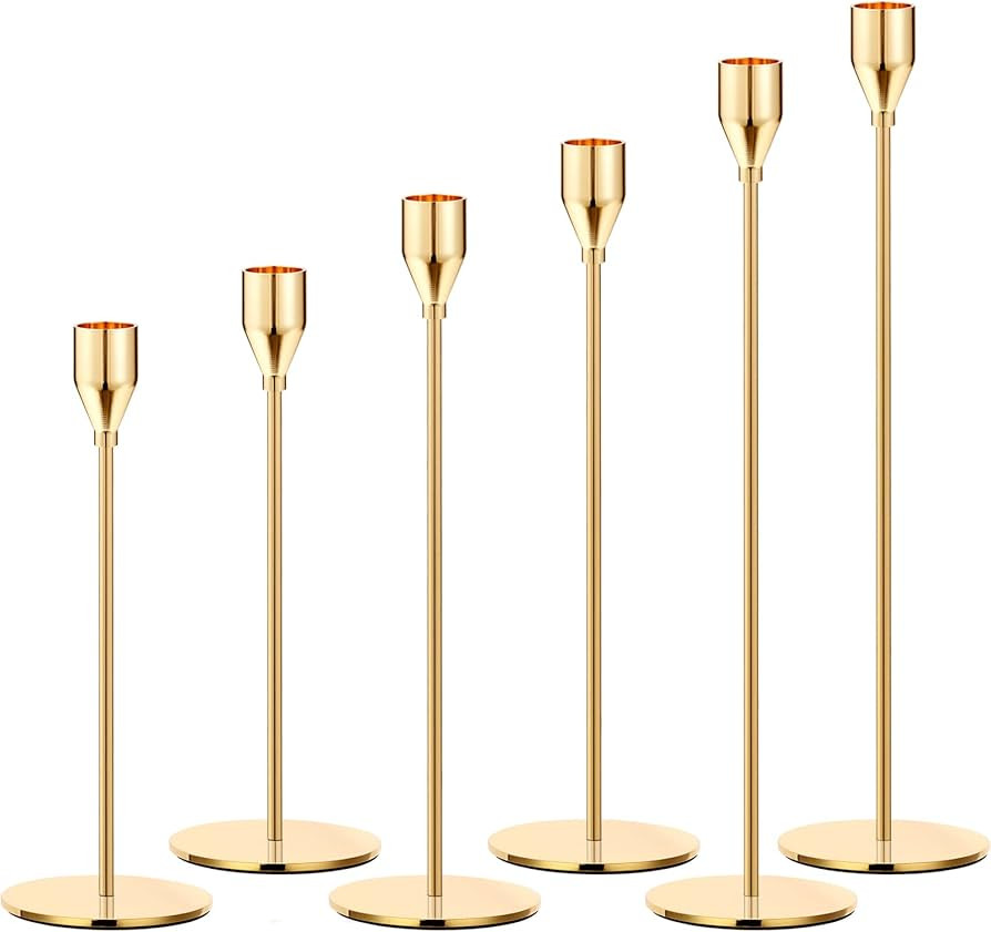 Oatnauxil Gold Candle Holders Gold Taper Candle Holder Metal Candle Holder for Wedding, Dinning, ... | Amazon (US)
