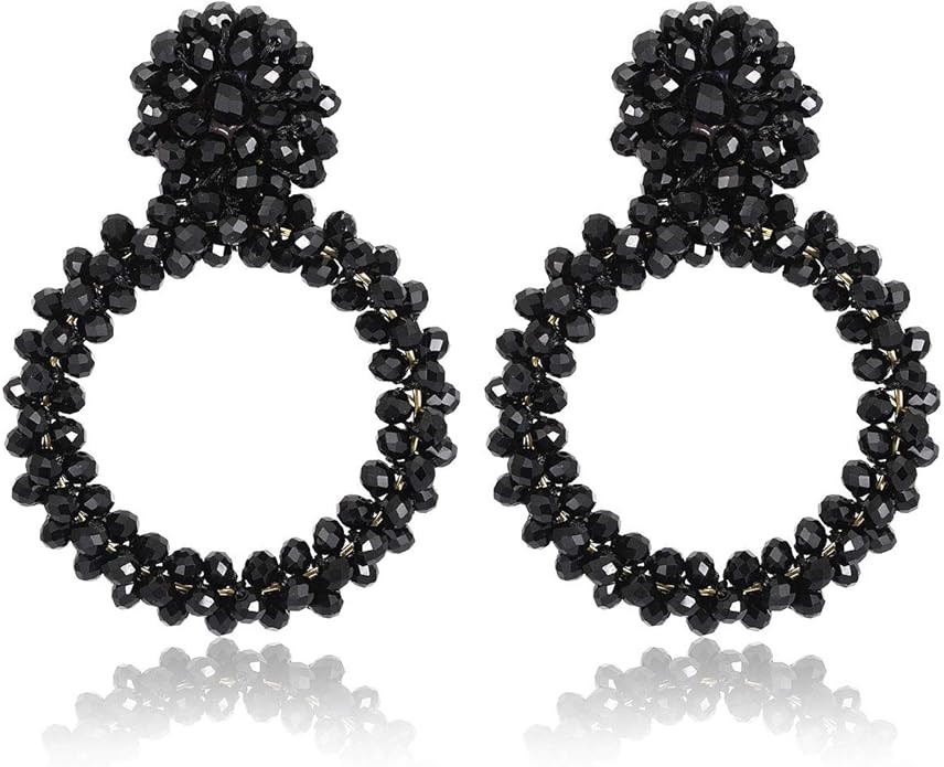 ZITULRY Statement Drop Earrings for Women Beads Dangle Earrings Beaded Wrapped Hoop Drop Earrings | Amazon (US)