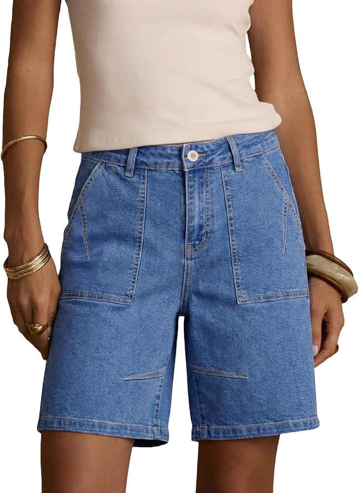 Sidefeel Women's Jean Shorts High Waisted Stretchy Bermuda Pleated Denim Summer Shorts | Amazon (US)