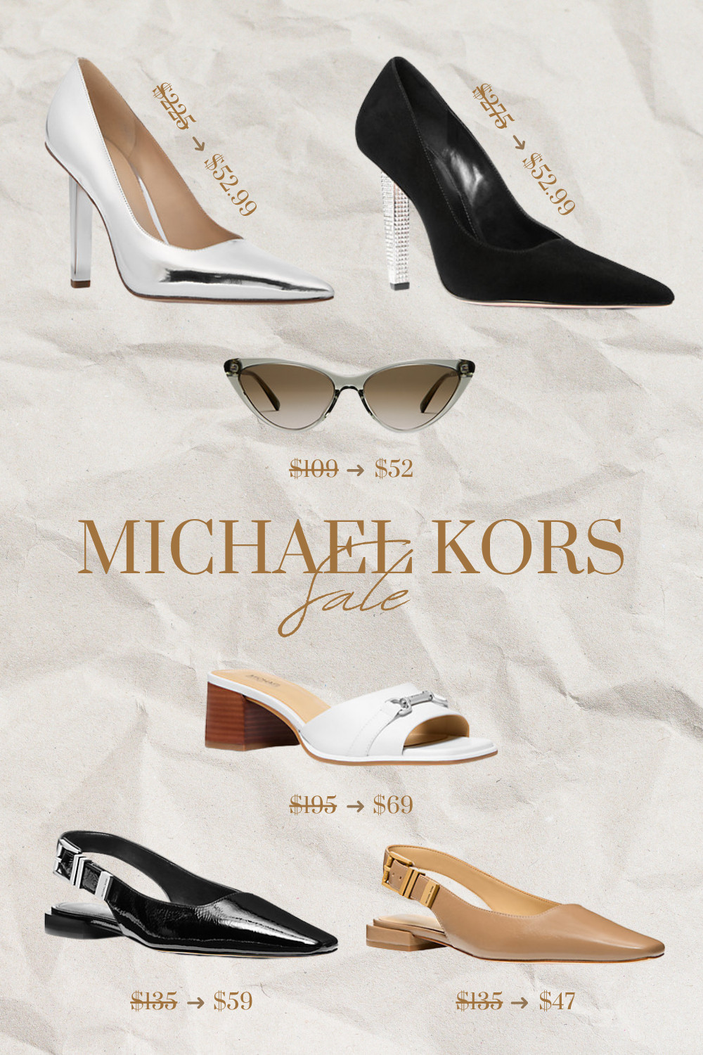 Everything I bought at the Michael Kors Sale! 

You really can't beat these deals and I'm a sucker for a good pointed toe heel. I usually don't wear flats, but with the pointed toe, they still add an elongated look to my petite frame, so they're a go for me!

The sunglasses are my new fave and a white leather heeled mule is a must-have summer shoe staple. 

 #LTKSaleAlert #LTKFindsUnder100 #LTKShoeCrush