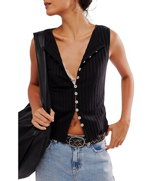 Tilly Ribbed Knit Crew Neck Sleeveless Fitted Vest | Dillard's