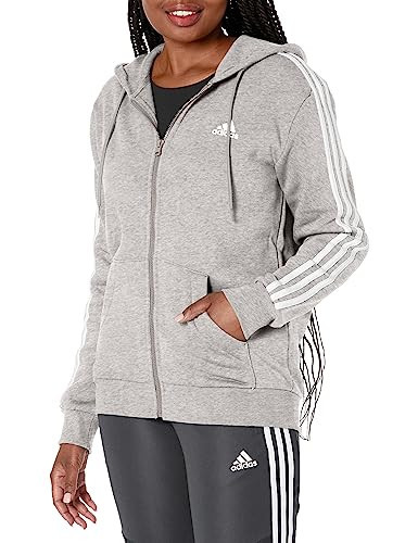 adidas Women's Essentials Full-Zip Hoodie, Medium Grey Heather/White | Amazon (US)