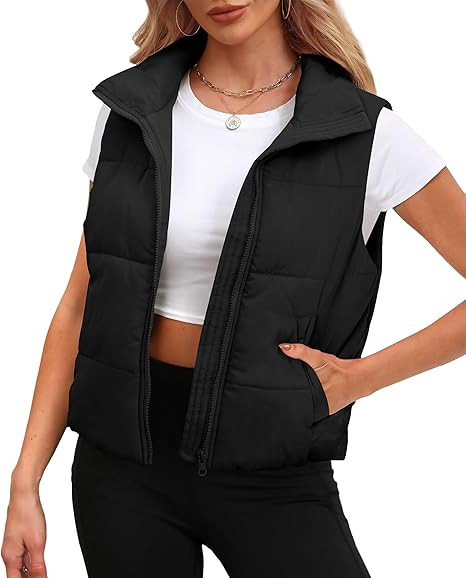 SAMPEEL Puffer Vest Women Cropped Stand Collar Lightweight Padded Outerwear Fall Winter Clothes W... | Amazon (US)