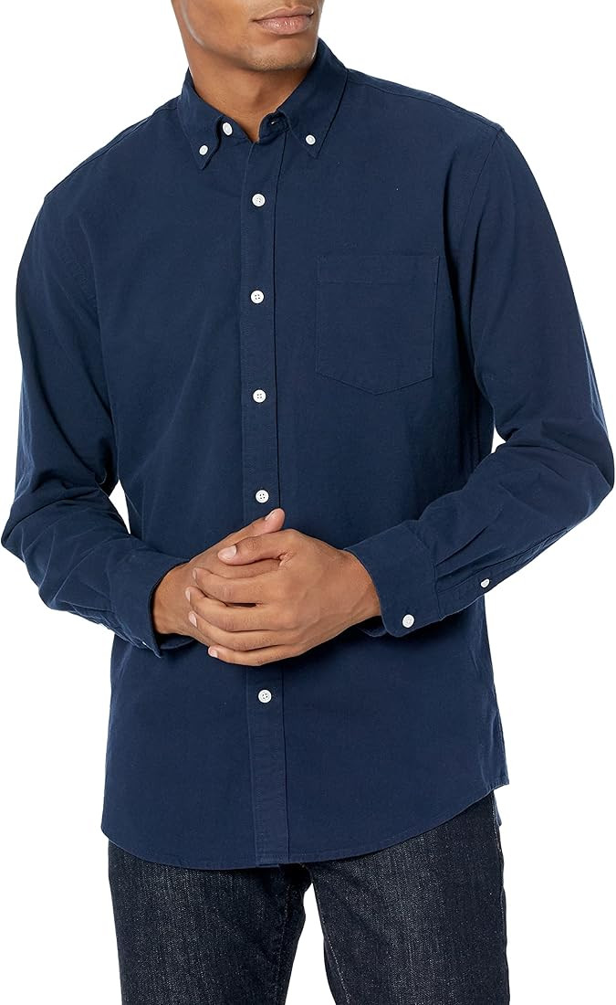 Amazon Essentials Men's Regular-Fit Long-Sleeve Solid Pocket Oxford Shirt | Amazon (US)