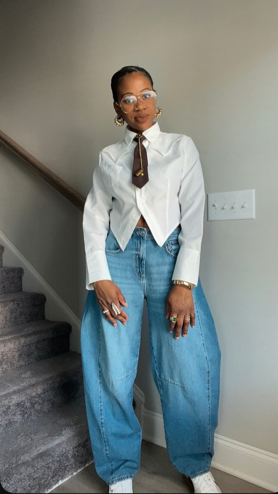 Fall outfit inspo Barrell jeans and button down shirt