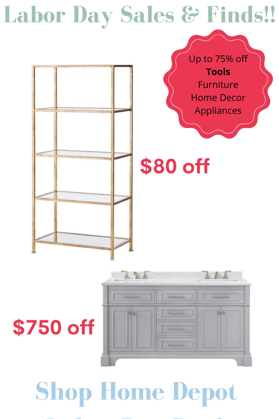 Save vs  Splurge: Labor Day Sale at Home Depot, Double sink, double vanity, tools, bookcase, lighting

Save vs splurge 
Decor finds 
Modern home 
Minimalist
Modern furniture 
Mid century modern
Decor 
Design 
Home design 
Remodel 
Room makeover 
Look for less 
Kitchen island 
Kitchen decor 
Cheap
Cheaper 
Light
Mini lamp 
Little light 
Cute 
Modern
My house 
Serena and lily 
Magnolia
Joanna Gaines
Target 
Studio McGee 
World market 
CB2 
Pottery Barn 
west Elm 
Amazon 
Mom 
Home decor  
Decorating 
Deals 
Finds
Affordable  
Decorating ideas 
Decorating inspo 
Cheap
Inexpensive 
Save
Splurge 
Home decor 
Home inspo
Home inspiration 
Elegant home 
Elegant home decor 
Living room decor 
Room redo ideas
Room makeover 
Budget home makeover 
Affordable home decor finds 
Affordable finds 
Living room 
Family room 
Dining room 
Ideas 
Decor dupes
Home decor finds 
Neutral Home decor 
Cute home decor 
Cheap hole decor 
Affordable home decor 
On Sale 
Sale alert 
Under 50 
Under 100
