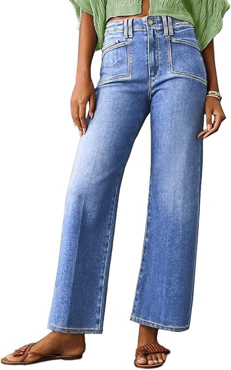 Astylish Womens Wide Leg Jeans High Waisted Stretchy Buttoned Denim Pants Trendy 2025 with Pocket | Amazon (US)