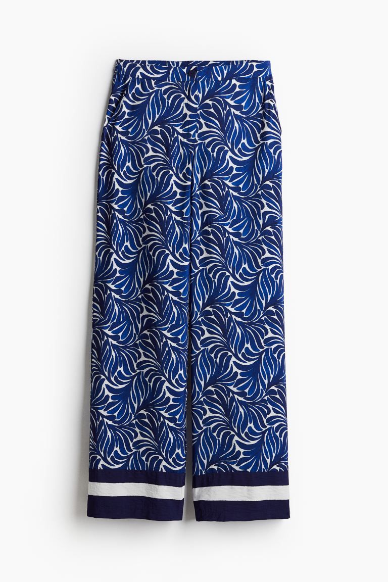 Wide-leg Pants - Regular waist - Long - Dark blue/patterned - Ladies | H&M US | H&M (US + CA)