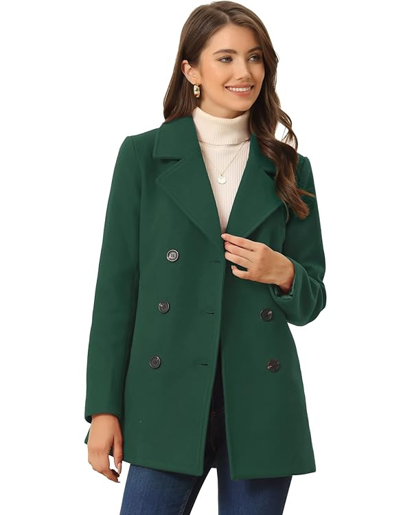 Allegra K Women's Long Sleeves Double Breasted Button Winter Outerwear Pea Coat | Amazon (US)