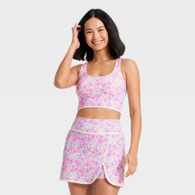 Women's Floral Print Piped Longline Sports Bra - JoyLab™ | Target