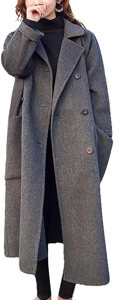 chouyatou Women's Slouchy Drop Shoulder Double Breasted Maxi Long Wool Pea Coat | Amazon (US)