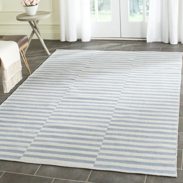 Orwell Handmade Flatweave Cotton Ivory/Light Blue Rug | Wayfair North America