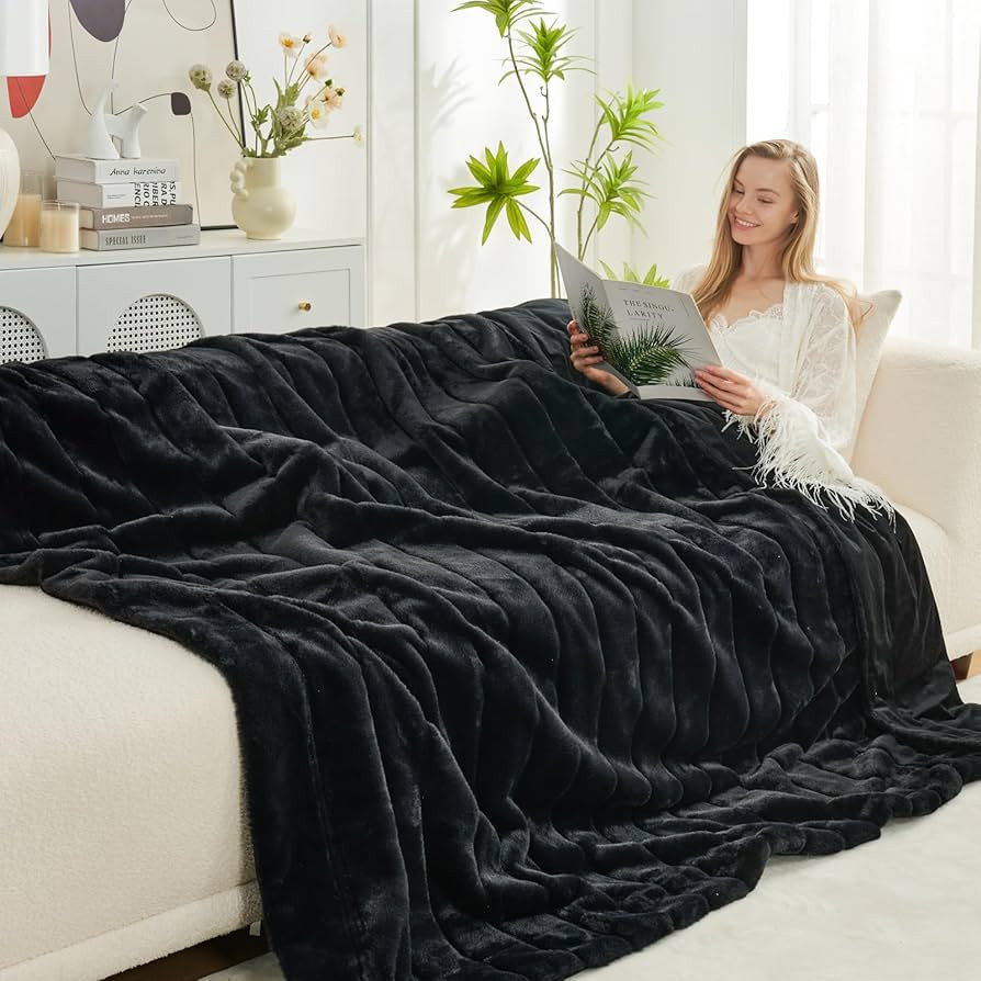 Cozy Bliss Faux Fur Throw Blanket for Couch, Cozy Warm Plush Striped Blanket for Sofa Bedroom Liv... | Amazon (US)