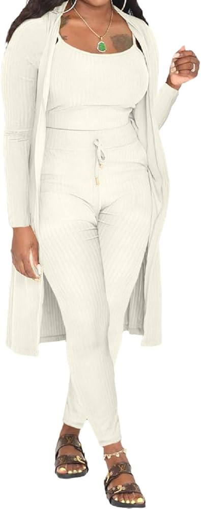 3 Piece Outfits For Women Cardigan Crop Tank Tops 3 Piece Lounge Sets For Women | Amazon (US)