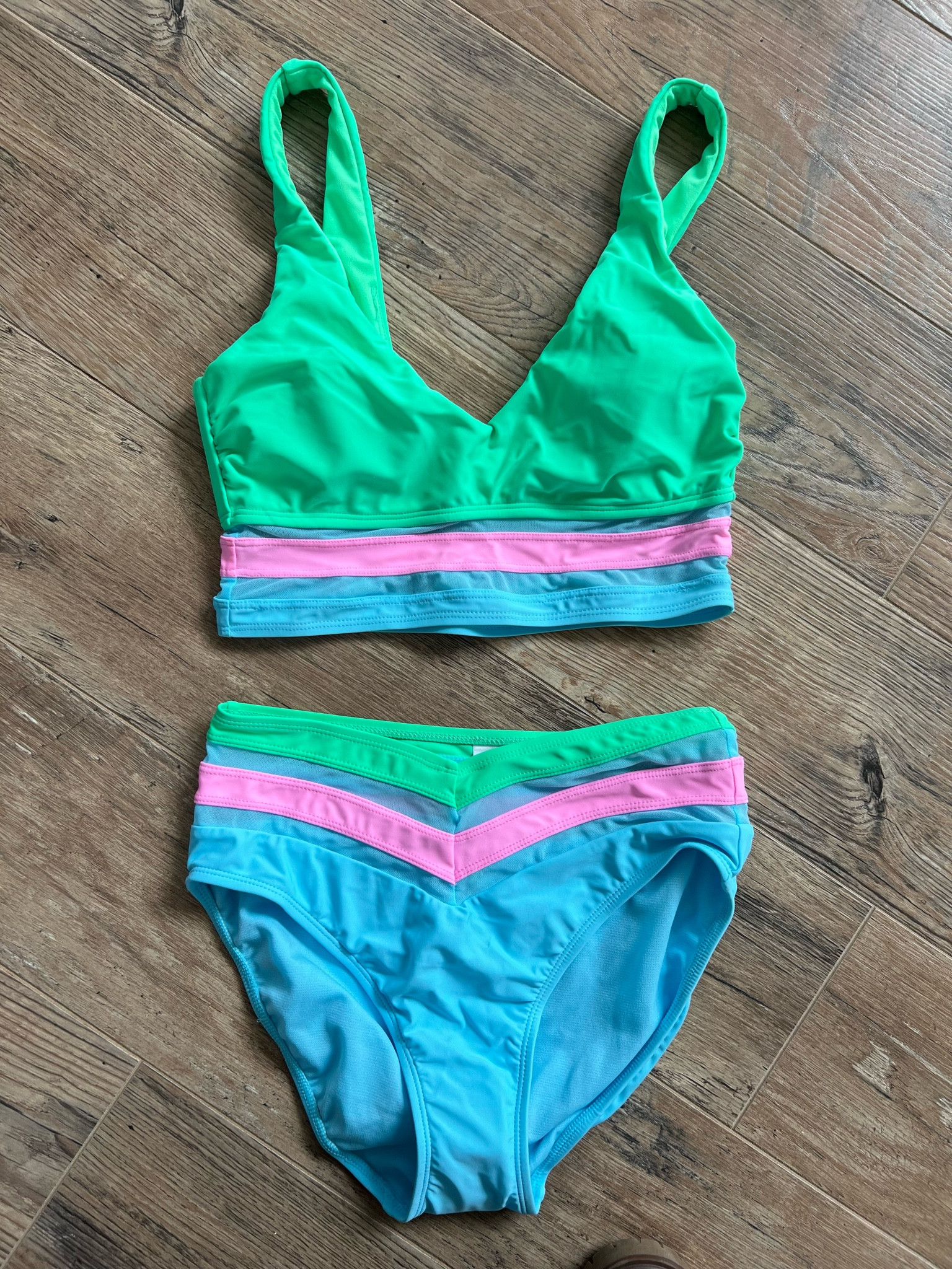 No Boundaries Juniors' Neon Colorblock One-Piece Swimsuit - Walmart.com