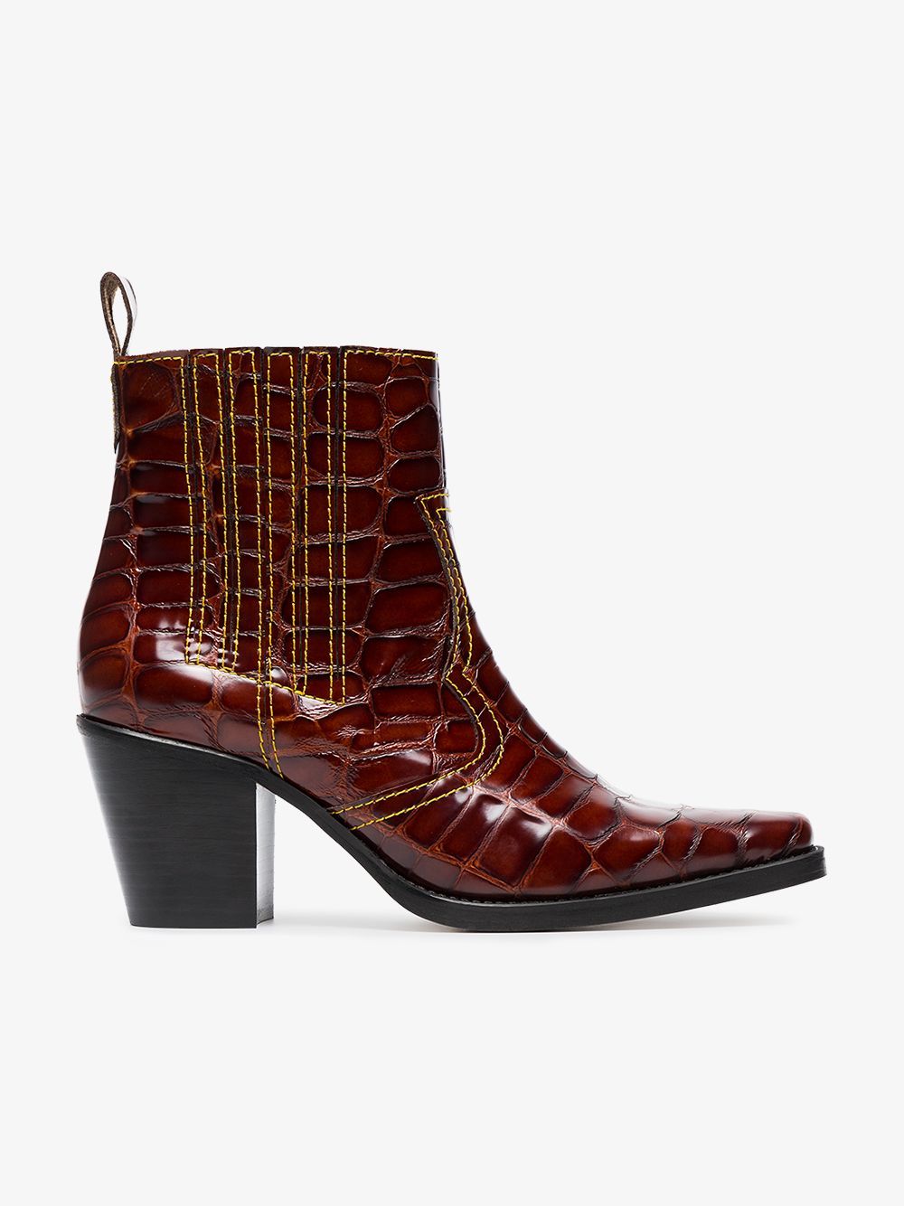 Ganni Brown Rosette 75 patent leather cowboy boots | Browns Fashion