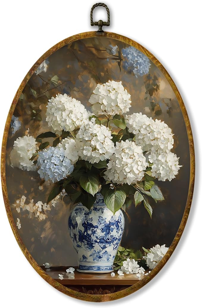 shiviody Chinoiserie Hydrangea Canvas Wall Art Decor, Blue and White Porcelain Wall Decor, Grandm... | Amazon (US)