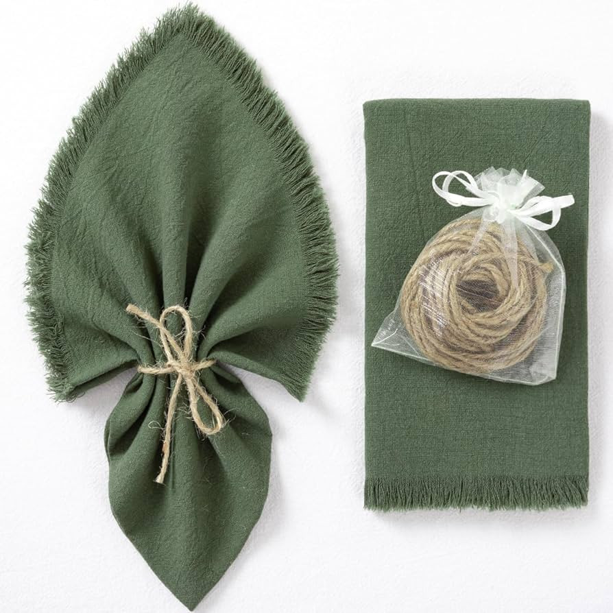 Socomi Handmade Cloth Napkins Cotton Linen Napkins with Fringe Rustic Boho Fringe Napkins for Fal... | Amazon (US)