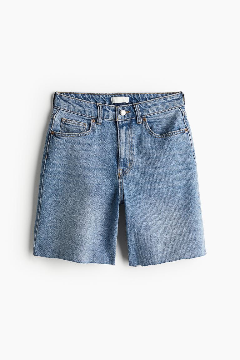 Denim Bermuda Shorts - High waist - Knee-length - Denim blue - Ladies | H&M US | H&M (US + CA)