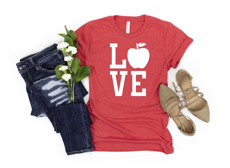 Love Teach Apple Teacher Valentine's Womens Shirt Teacher Womans Valentine's Day T-shirt Unisex P... | Etsy (US)