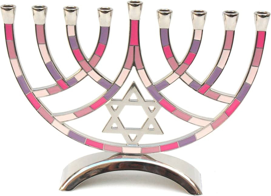 Hanukkah Menorah with 9 Branches, Pink and Purple, 18 centimetres | Amazon (US)